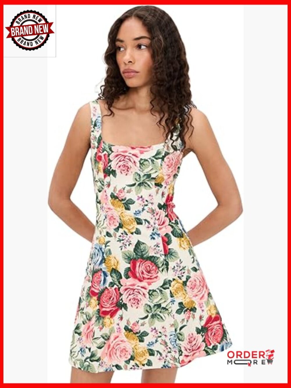 Women's Mini Dress, Floral, Square Neck, Fit & Flare, Smocked Back